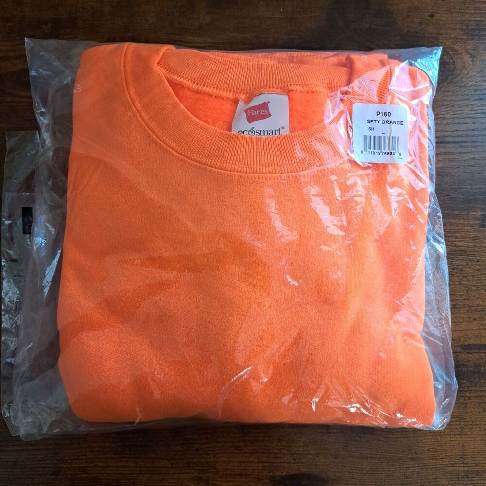 Hanes Sweatshirt Mens Heavyweight Cotton Fleece Crewneck large safety